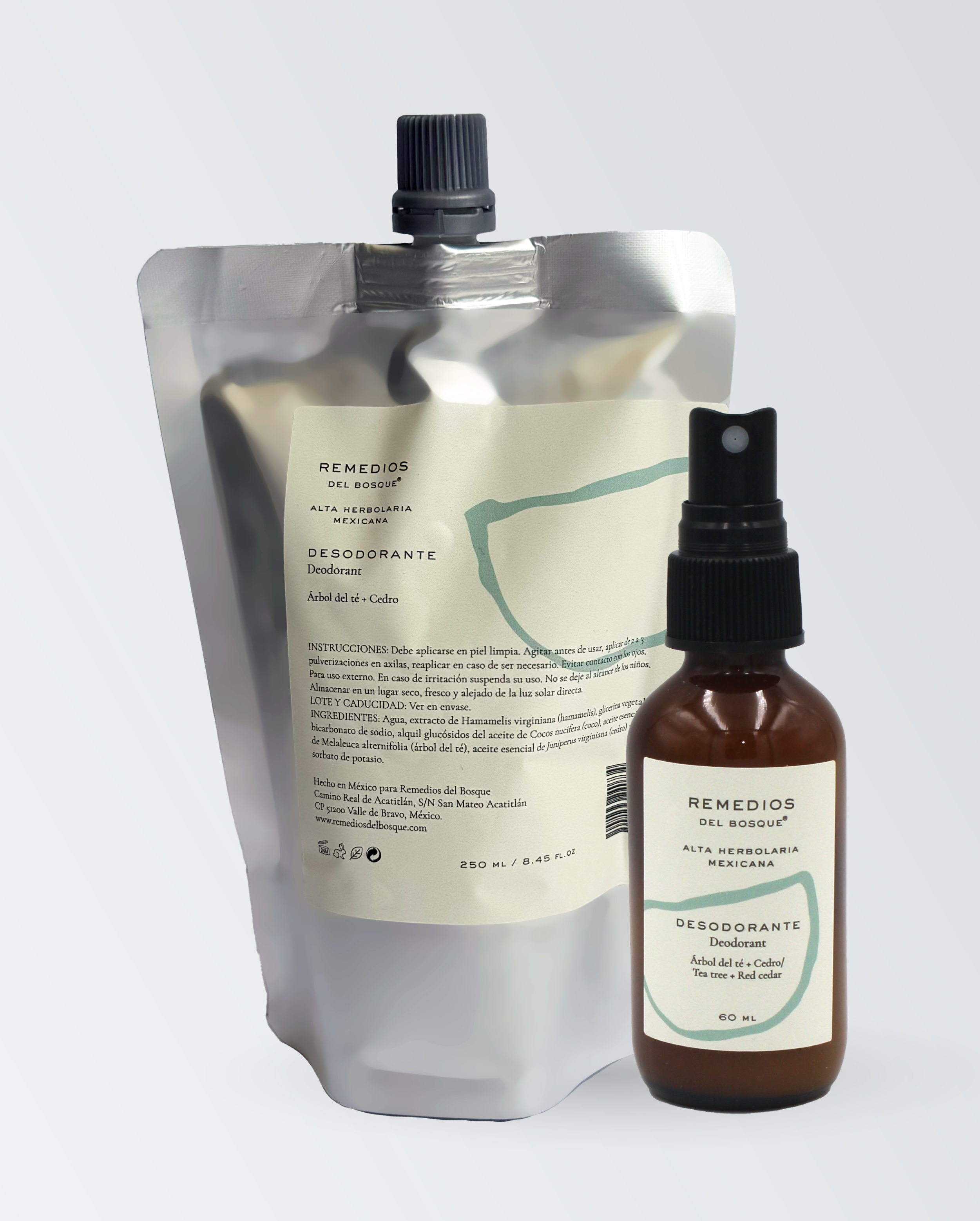 Pack Desodorante 60 ml + Refill 250 ml Árbol de Té y Cedro